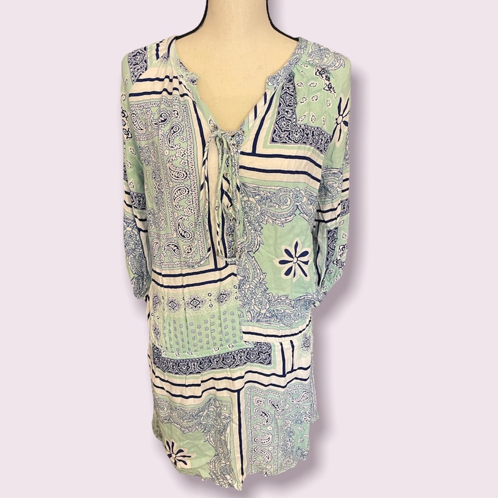 Intrigue Couture green and blue tunic
